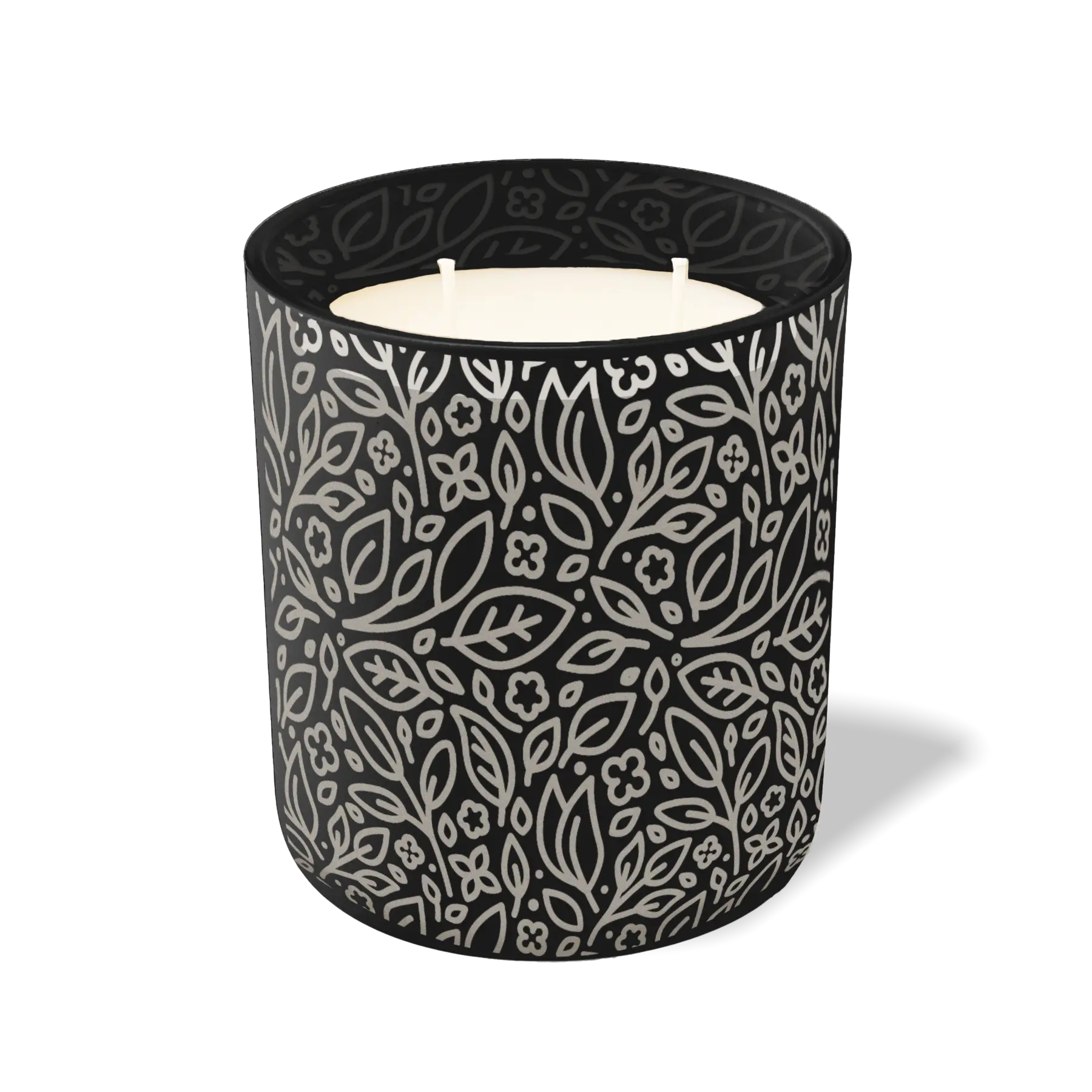 Custom Etched Floral - 12 oz Candle Black