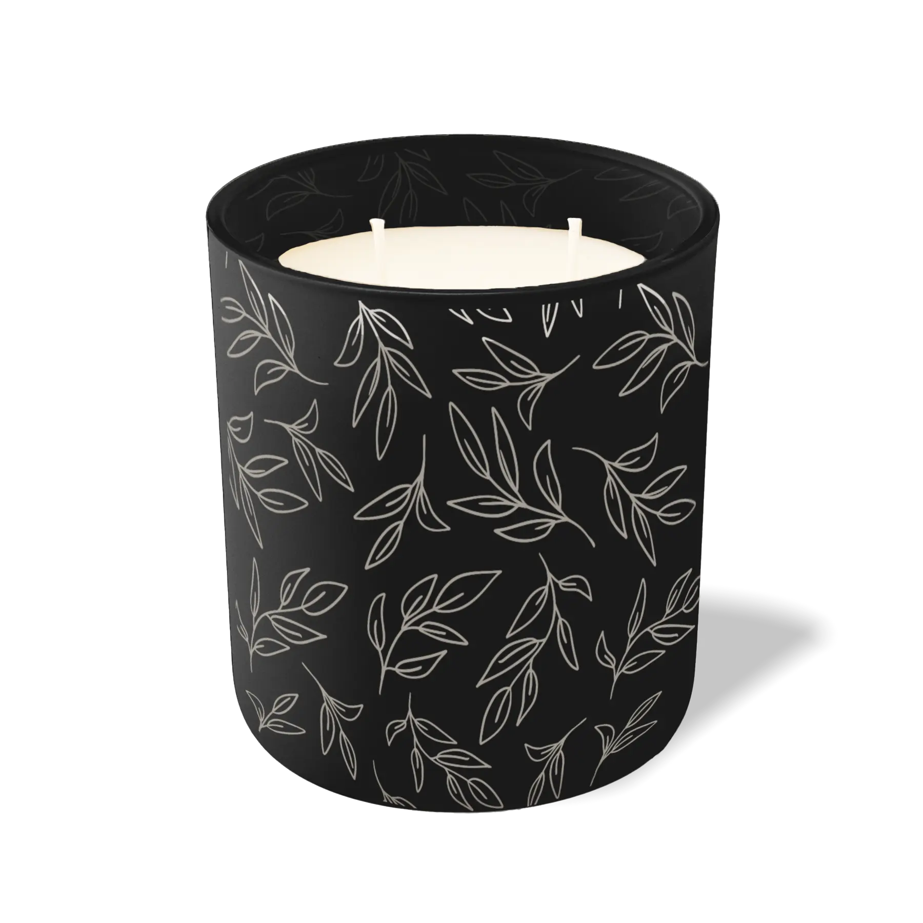 Custom Etched Leafy Branch - 12 oz Candle Black