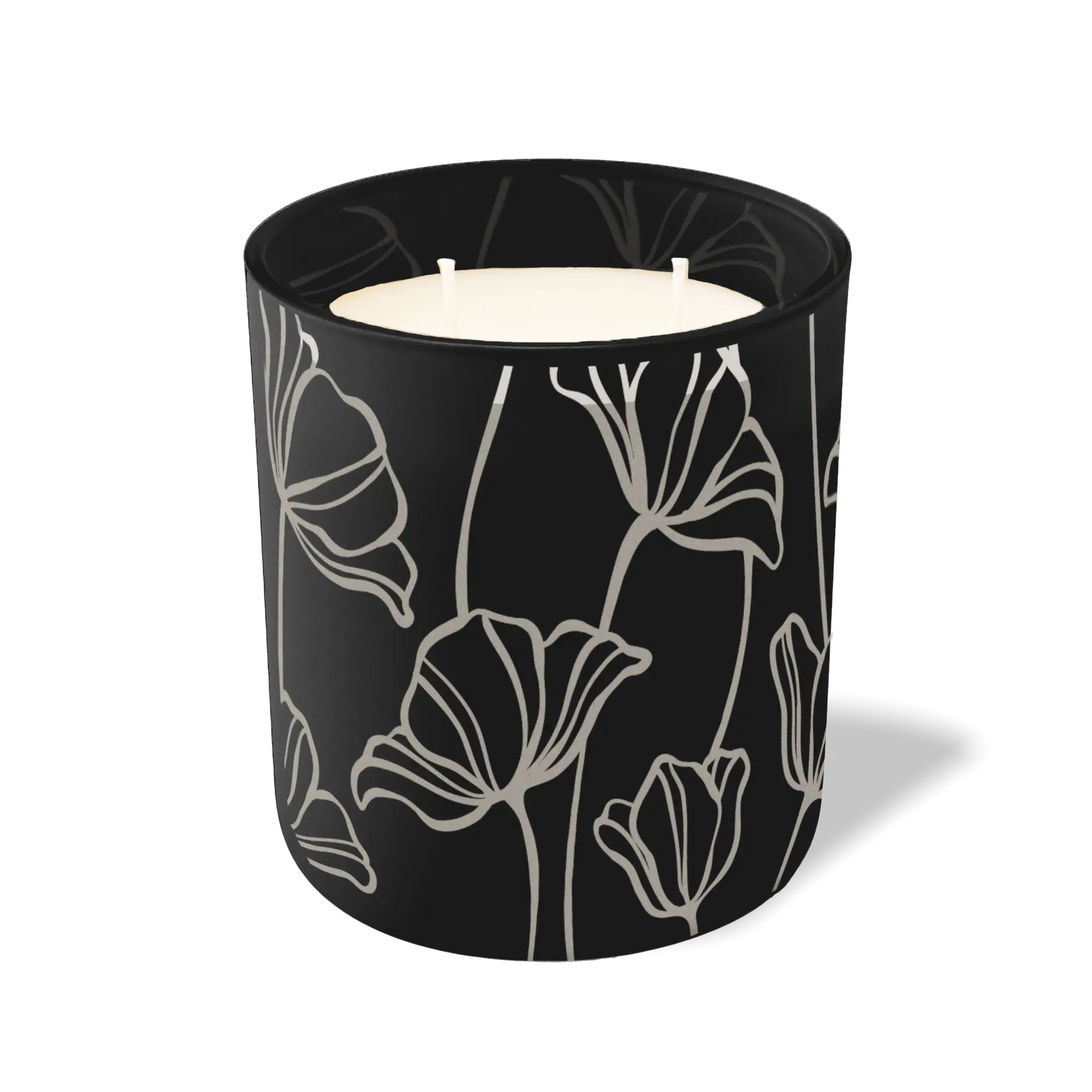 Custom Etched Oversized Flowers - 12 oz Candle Black