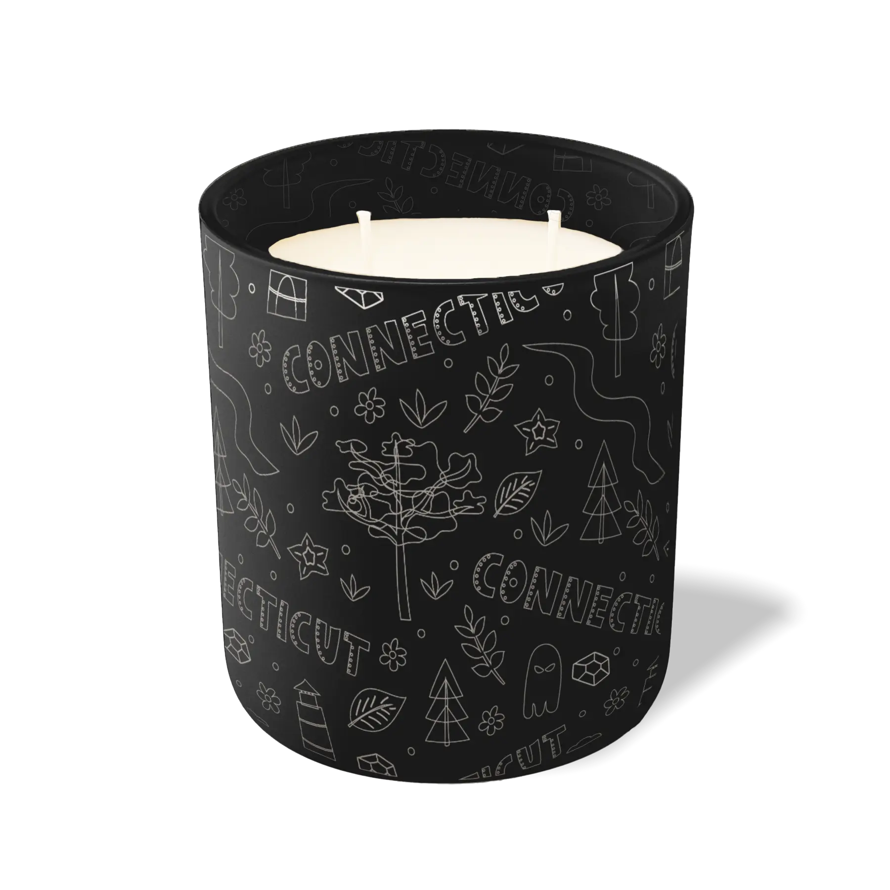 Custom Etched Connecticut Sketched - 12 oz Candle Black