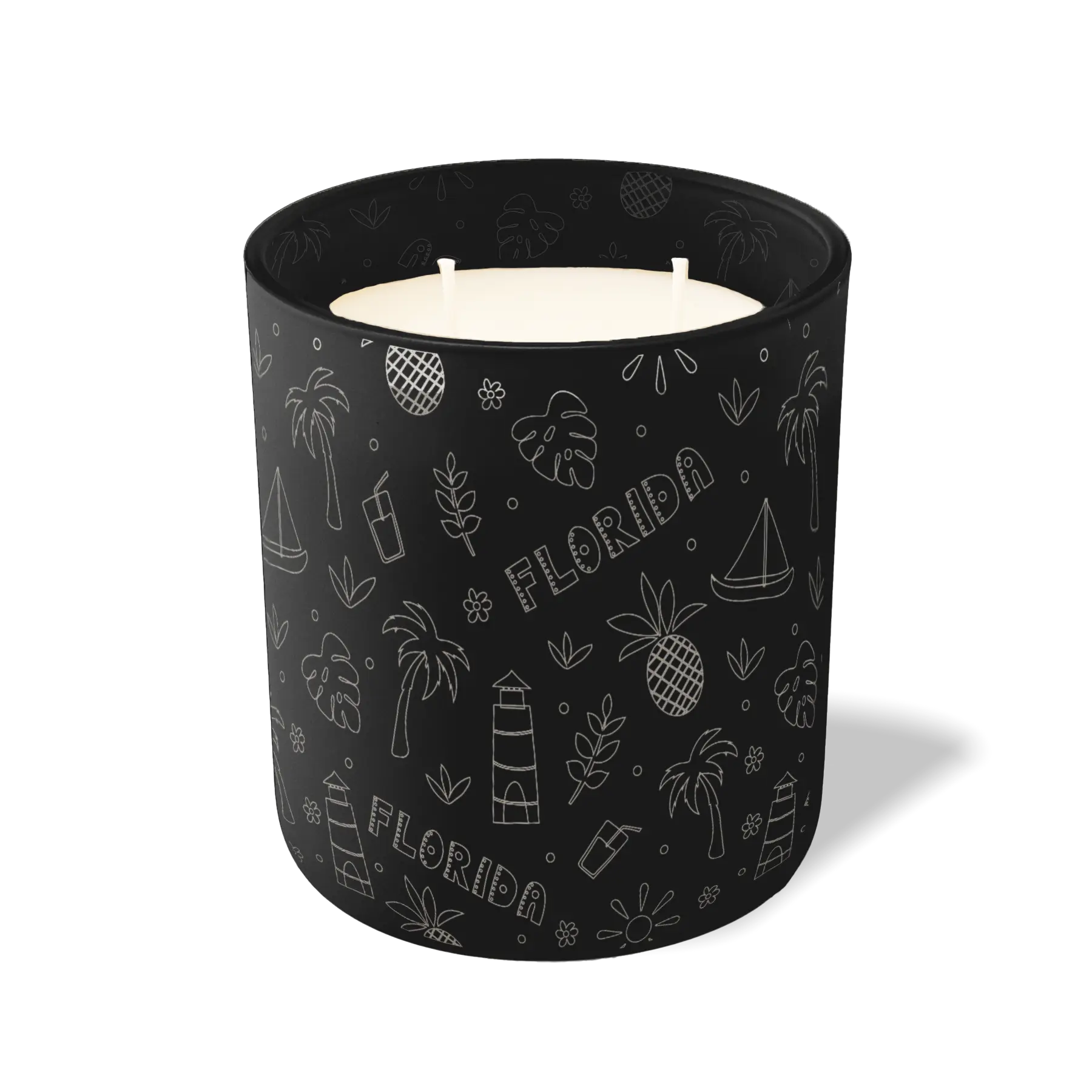 Custom Etched Florida Sketched - 12 oz Candle Black