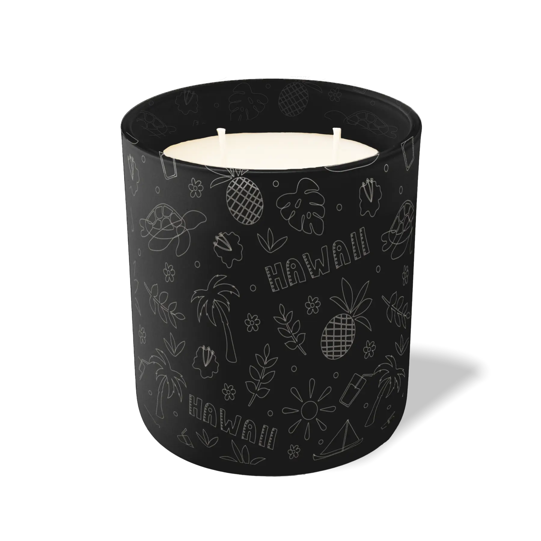 Custom Etched Hawaii Sketched - 12 oz Candle Black