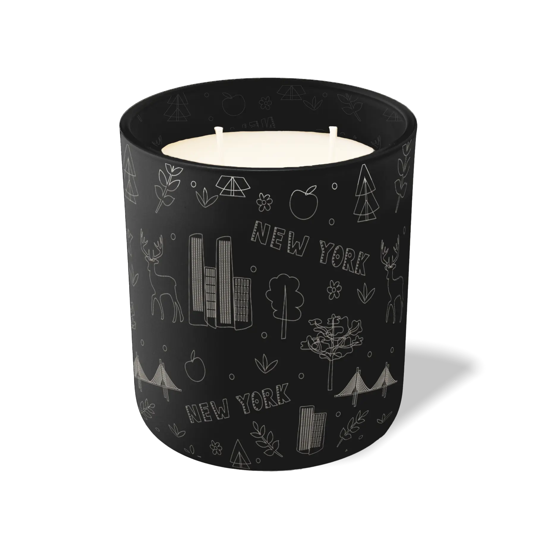 Custom Etched New York Sketched - 12 oz Candle Black