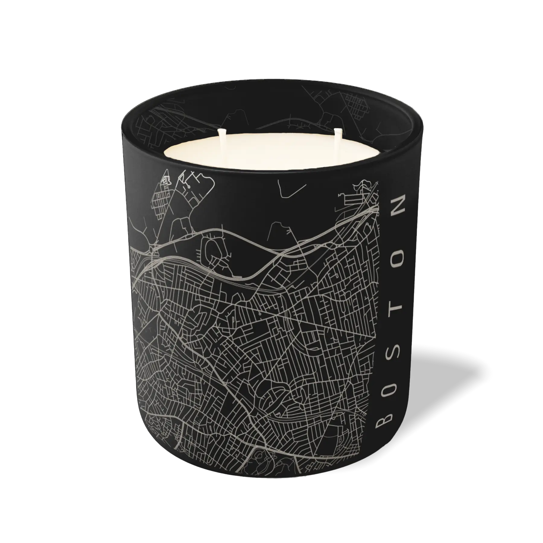 Custom Etched Boston Map - 12 oz Candle Black