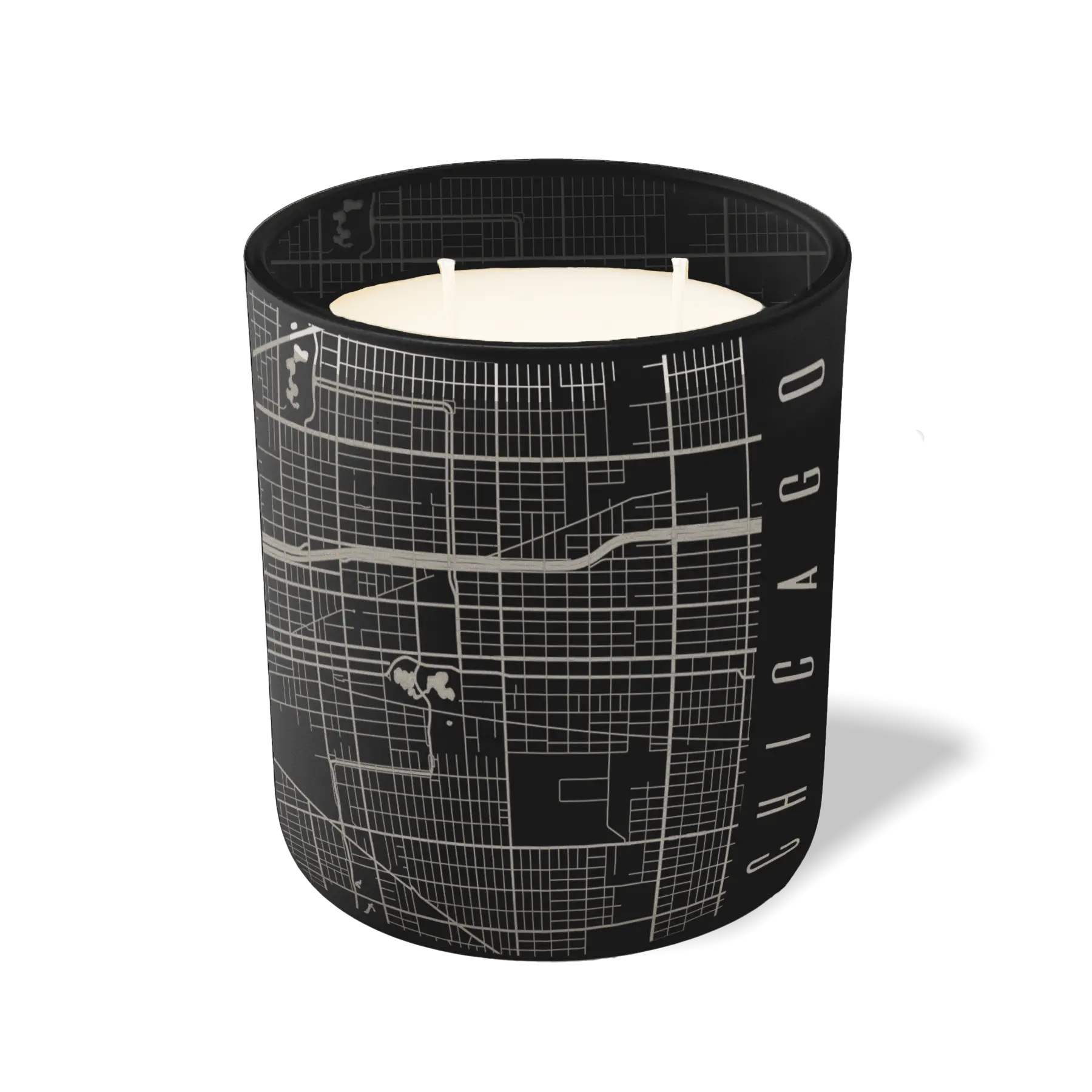 Custom Etched Chicago Map - 12 oz Candle Black