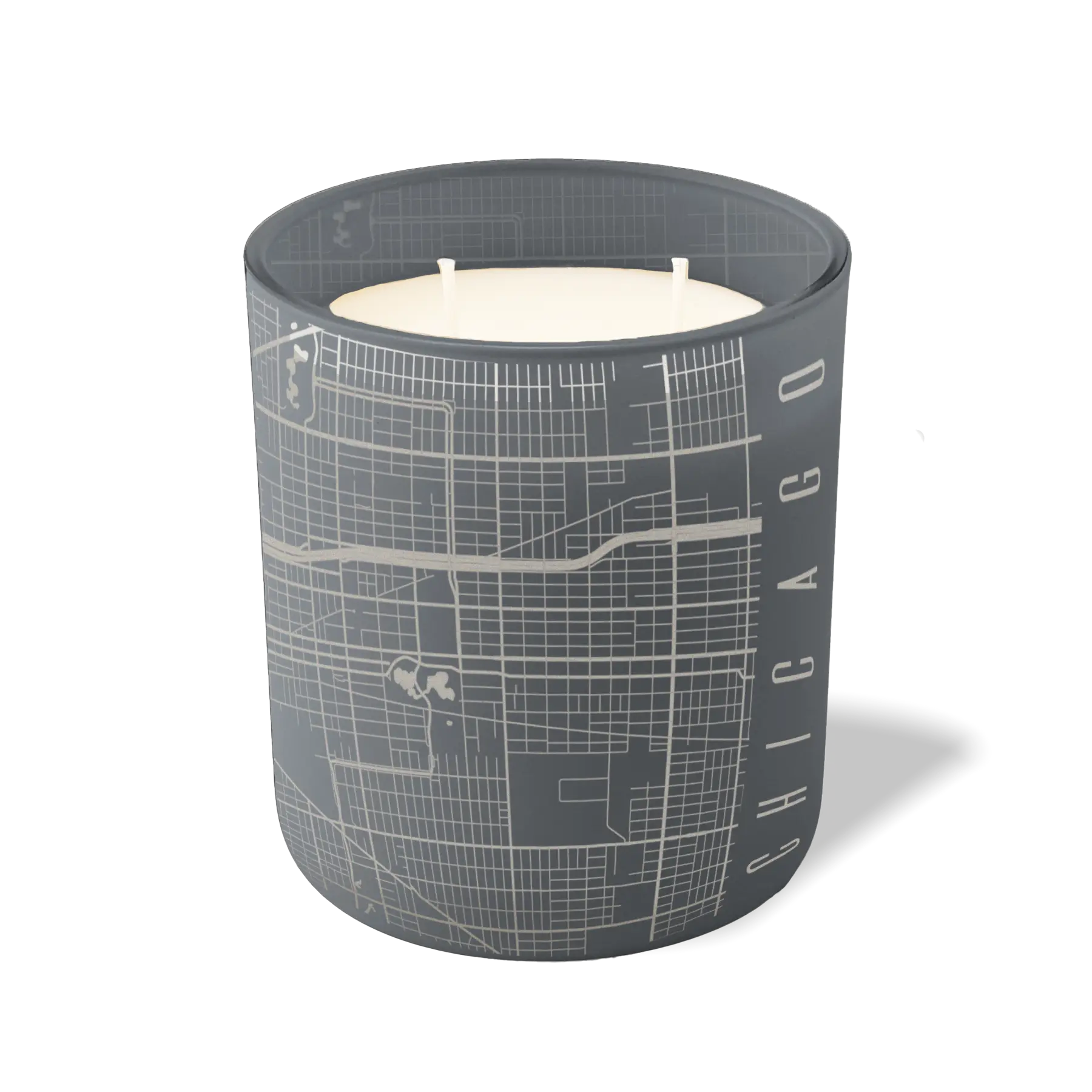 Custom Etched Chicago Map - 12 oz Candle Graphite