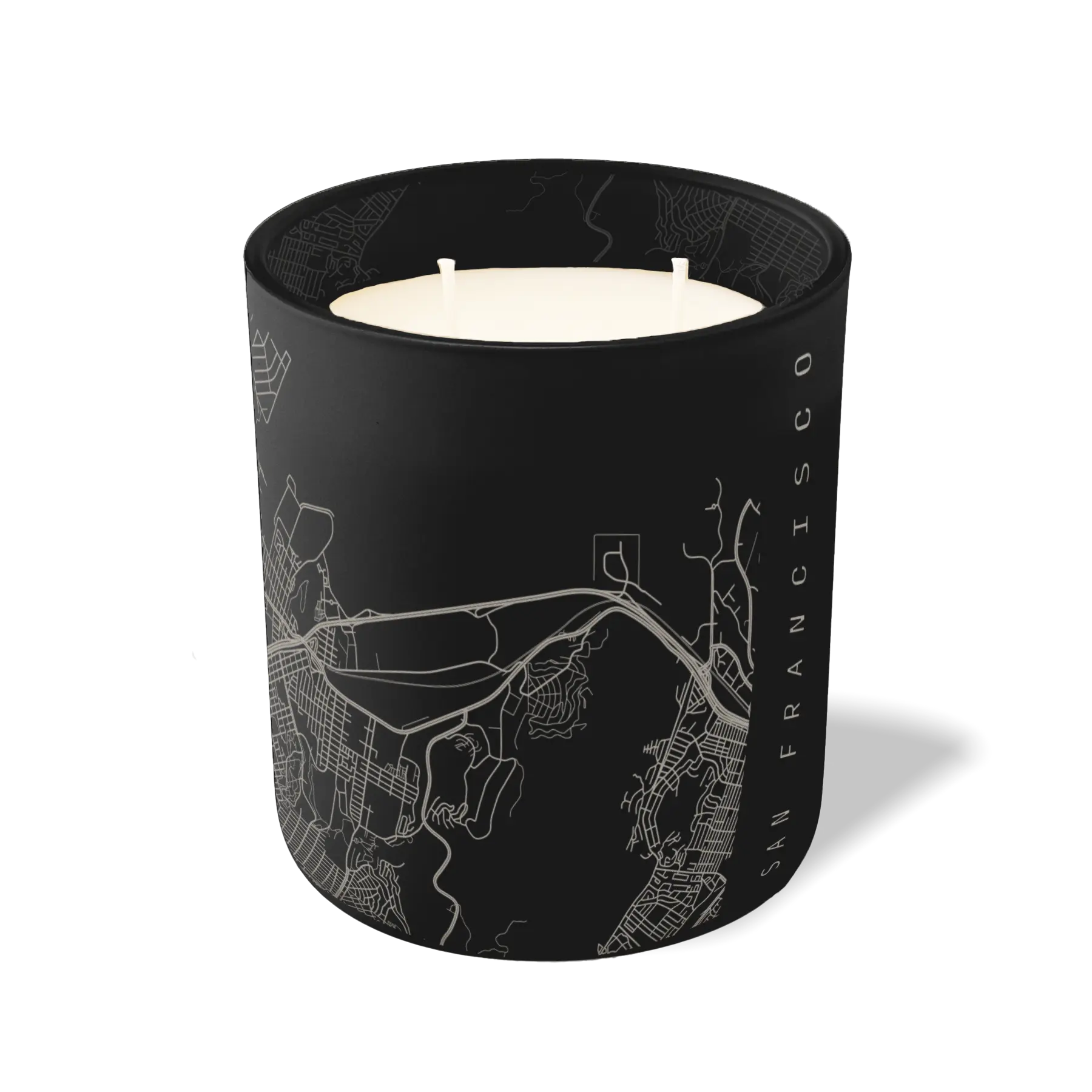 Custom Etched San Francisco Map - 12 oz Candle Black