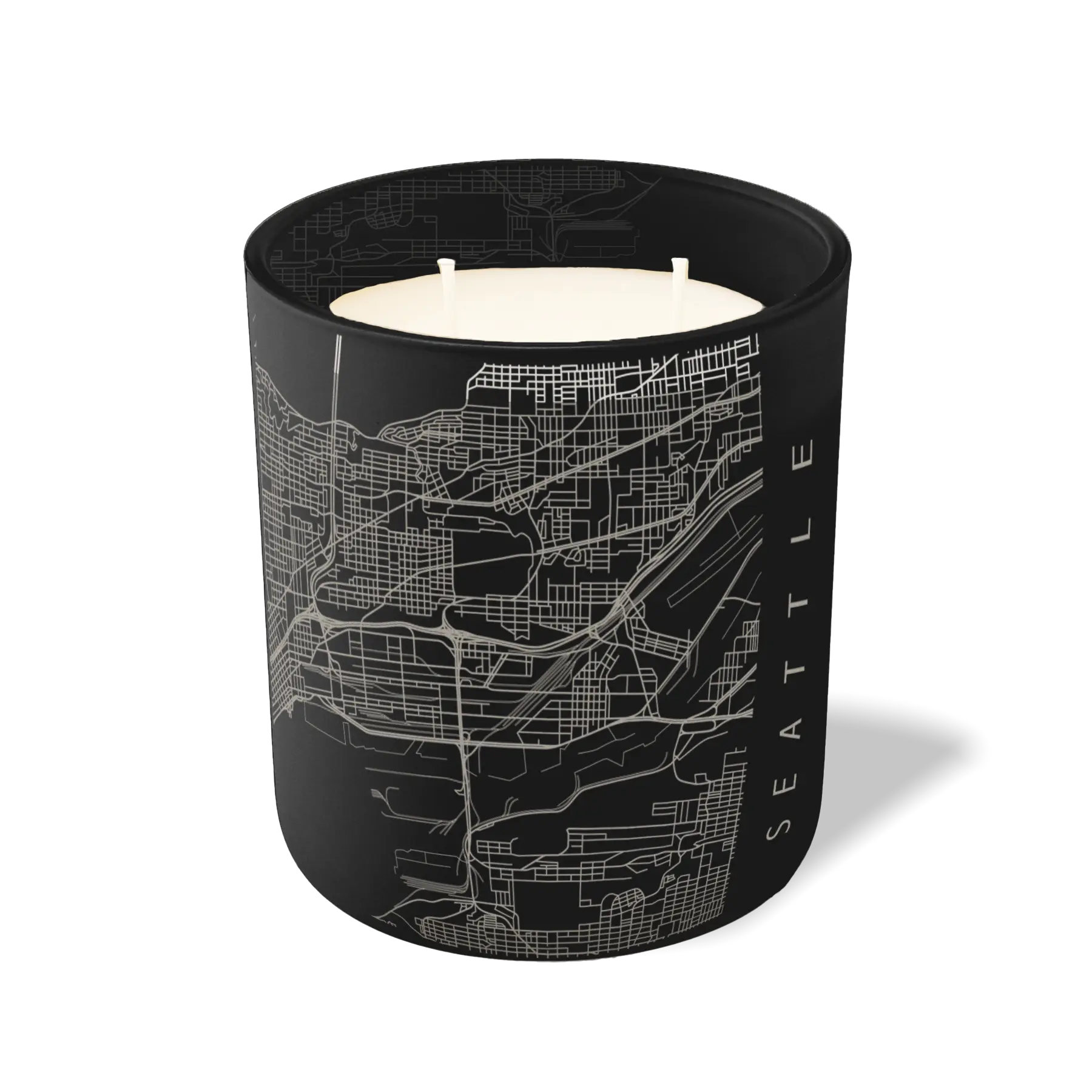 Custom Etched Seattle Map - 12 oz Candle Black