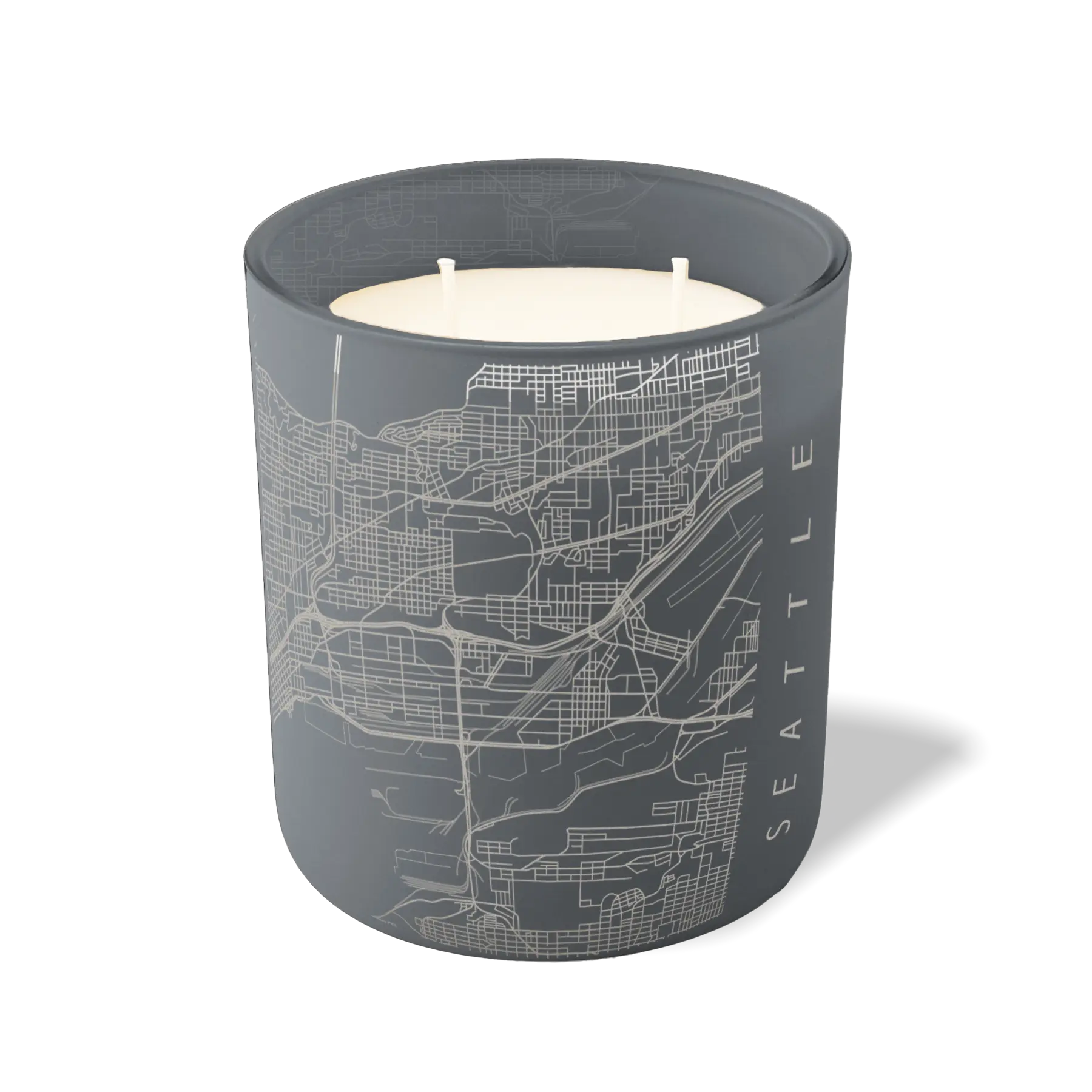 Custom Etched Seattle Map - 12 oz Candle Graphite
