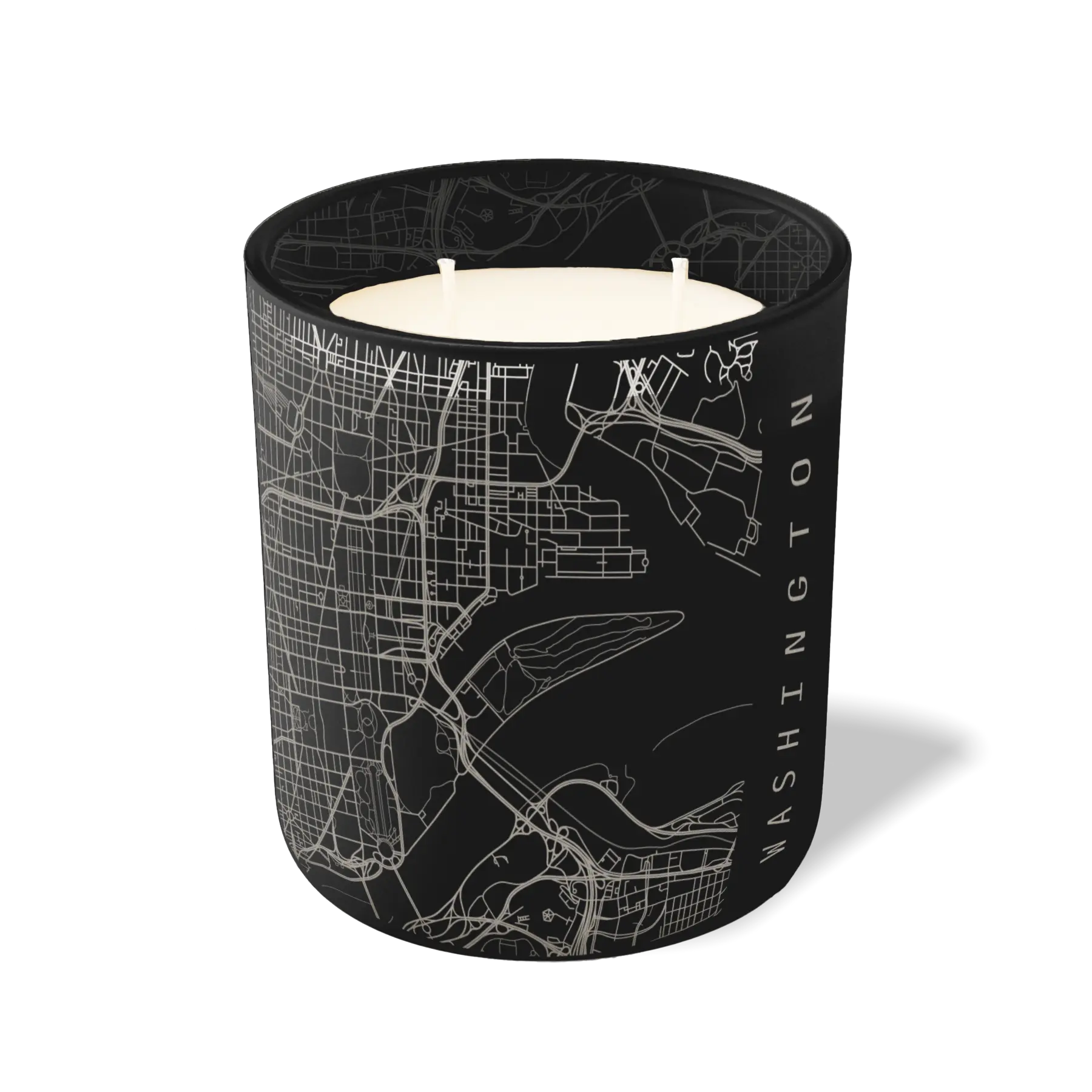 Custom Etched Washington DC Map - 12 oz Candle Black
