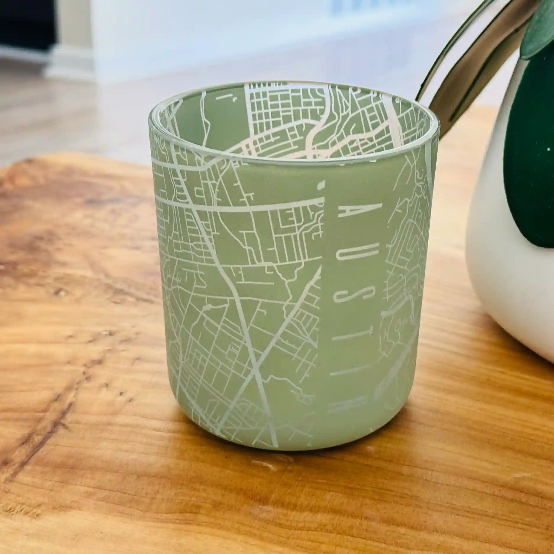 Custom Etched Candle Austin City Map