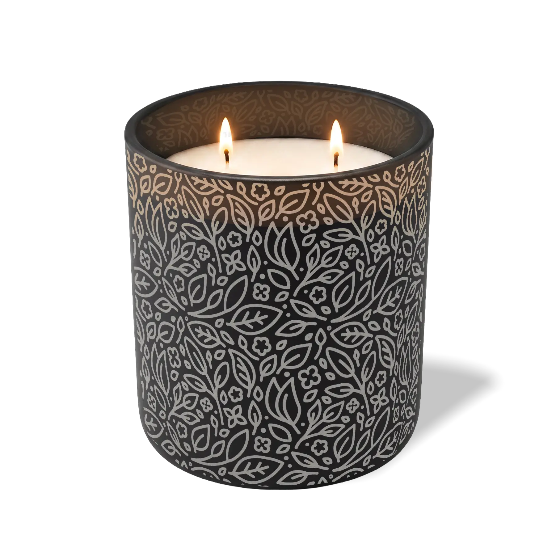 Custom Etched Floral - 12 oz Candle Black
