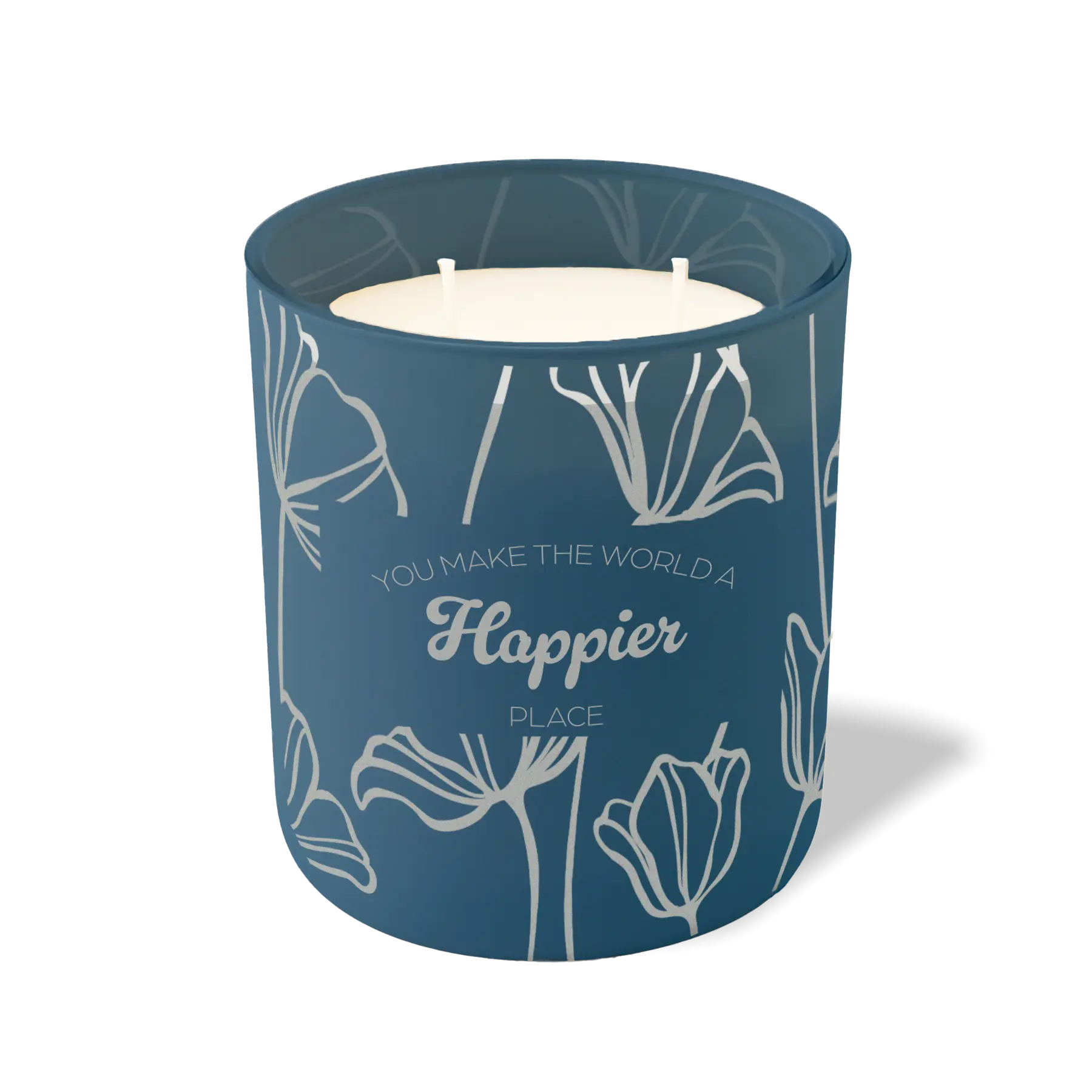 Wild Journey Custom Etched You Make the World a Happier Place 12 oz Studio Series Candle in Cobalt