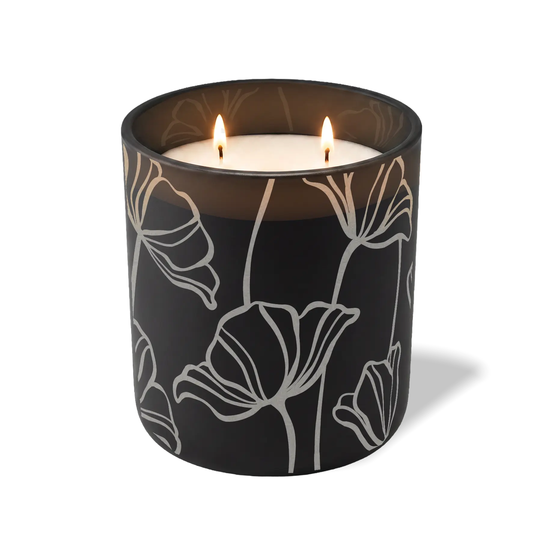 Custom Etched Oversized Flowers - 12 oz Candle Black