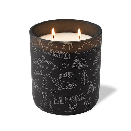 Custom Etched Alaska Sketched - 12 oz Candle Black