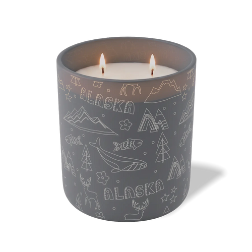 Custom Etched Alaska Sketched - 12 oz Candle Graphite