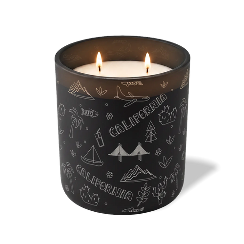 Custom Etched California Sketched - 12 oz Candle Black