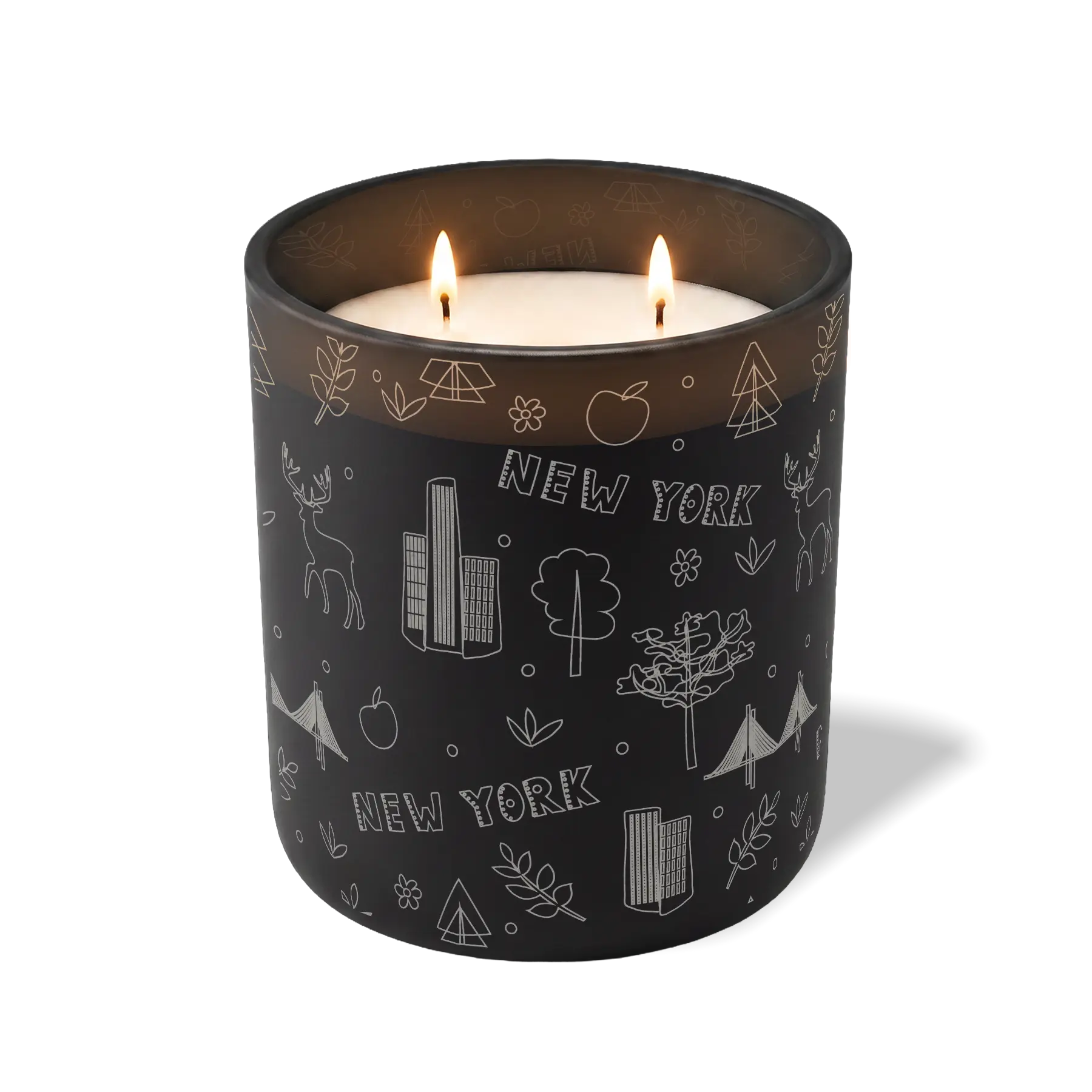 Custom Etched New York Sketched - 12 oz Candle Black