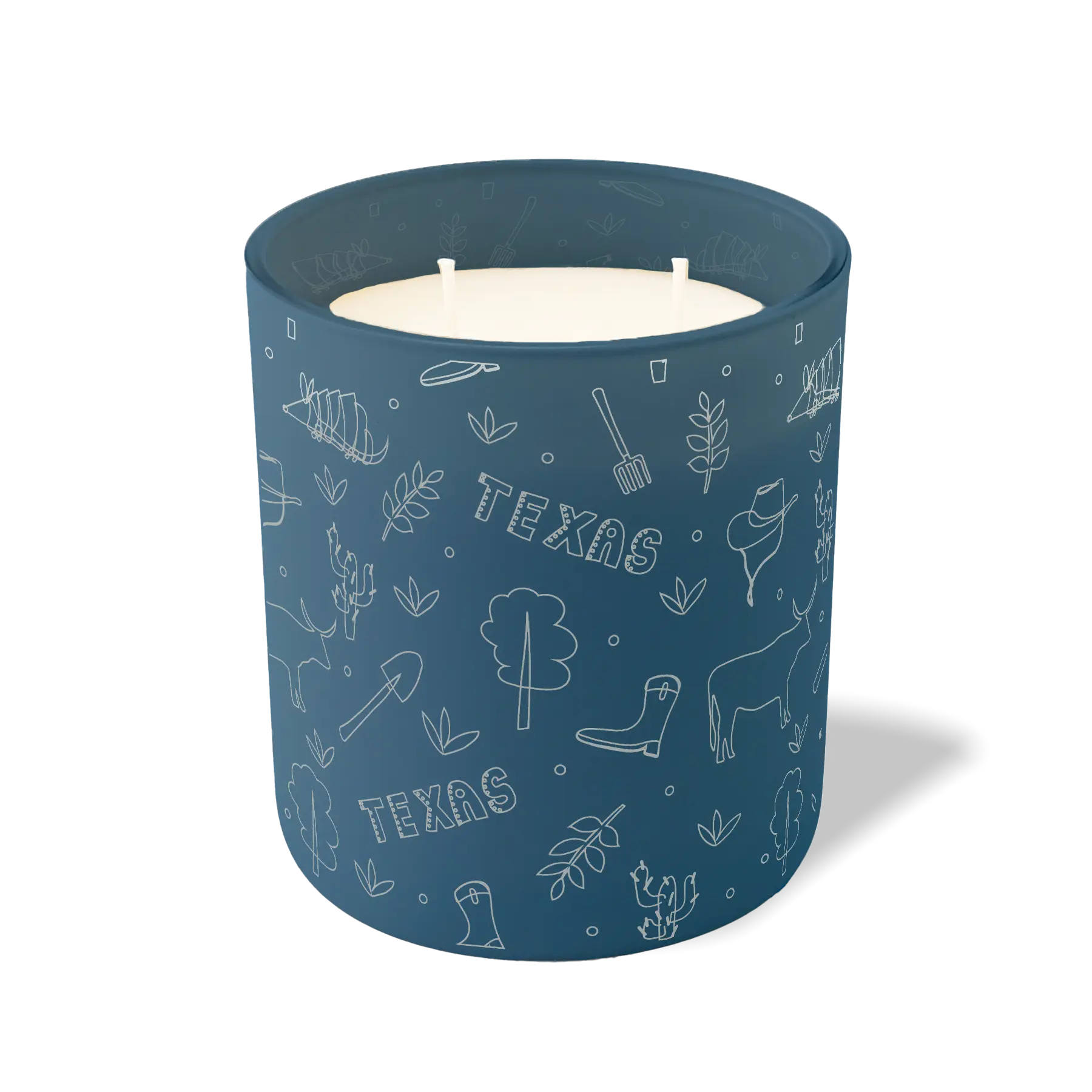Wild Journey Custom Etched Texas Sketched 12 oz Studio Series Candle in Cobalt