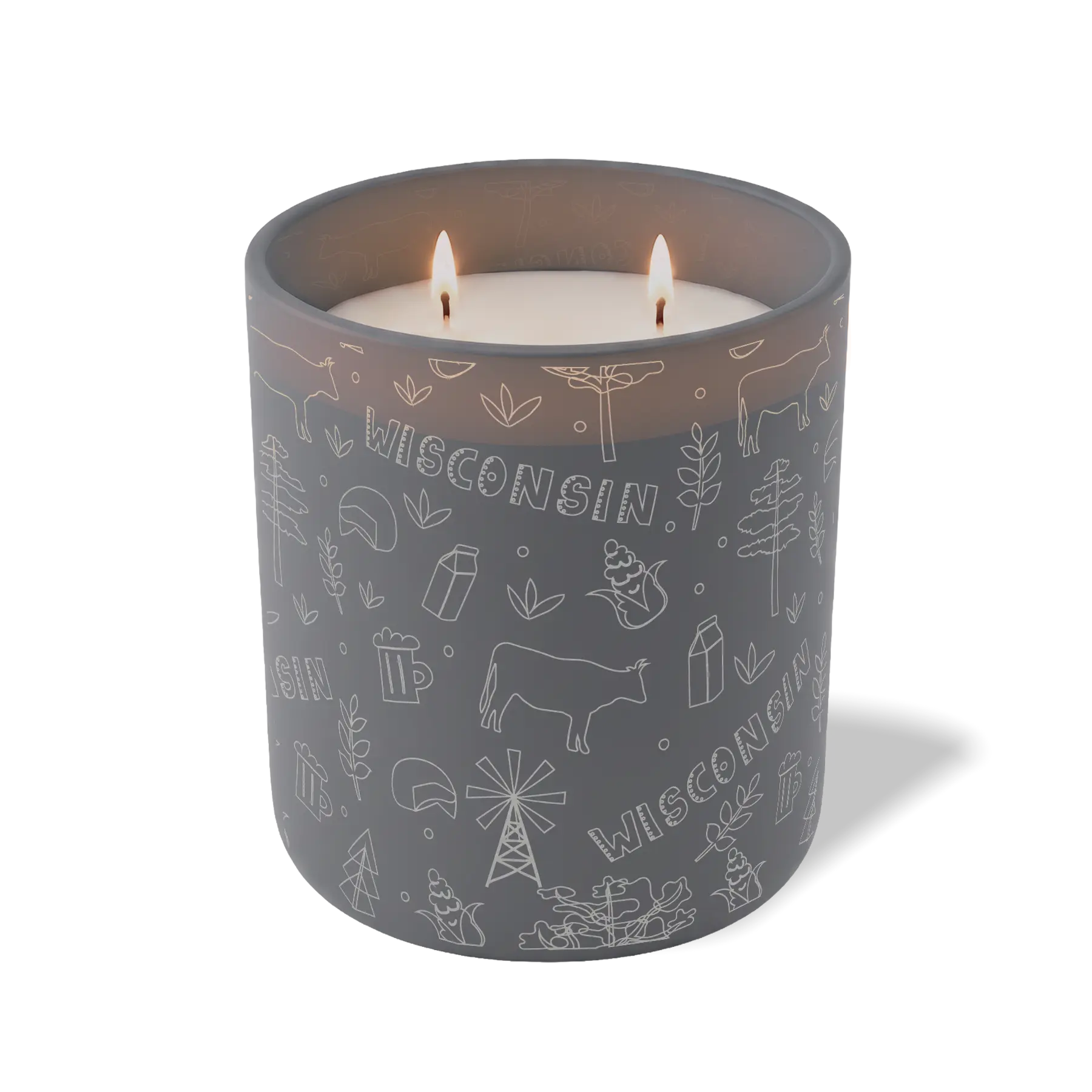 Custom Etched Wisconsin Sketched - 12 oz Candle Graphite