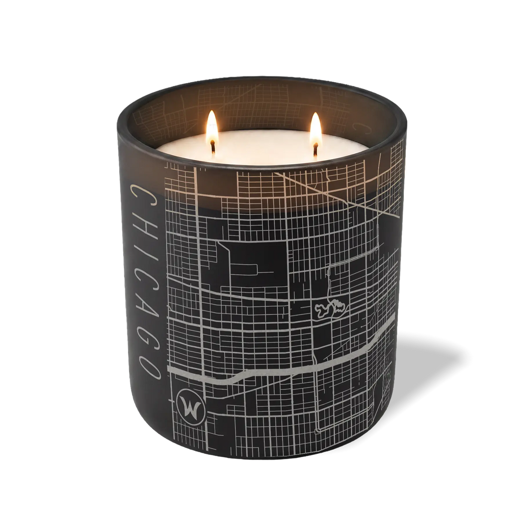 Custom Etched Chicago Map - 12 oz Candle Black