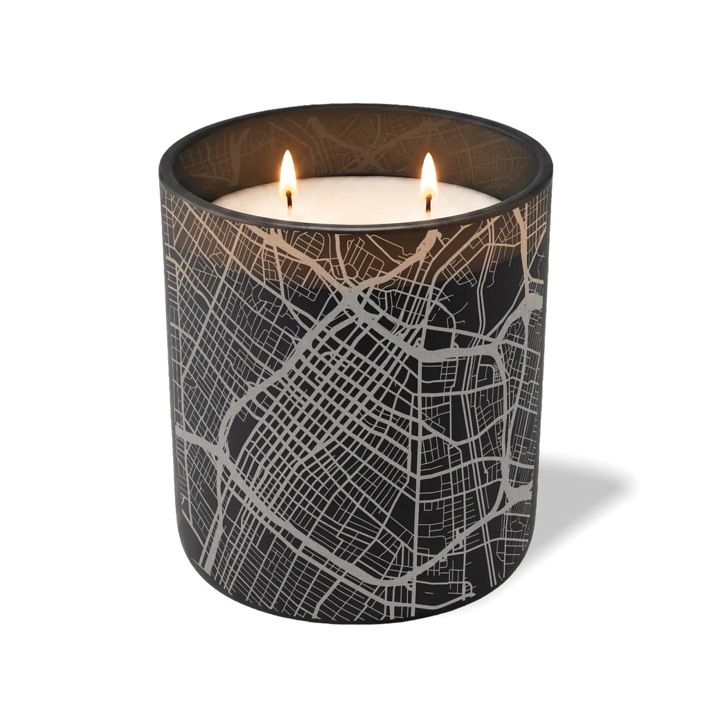 Custom Etched Los Angeles Map - 12 oz Candle Black
