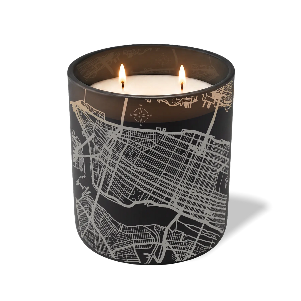 Custom Etched New York City Map - 12 oz Candle Black