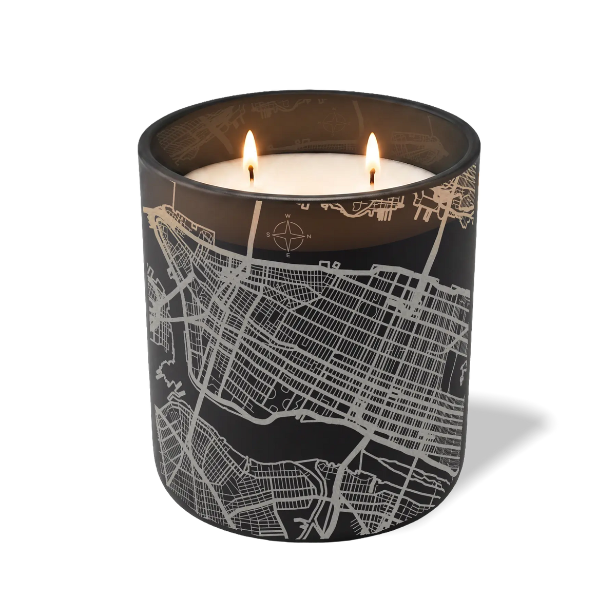 Custom Etched New York City Map - 12 oz Candle Black