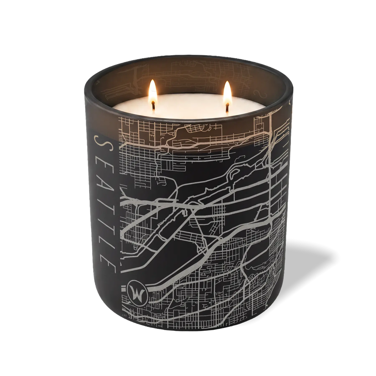 Custom Etched Seattle Map - 12 oz Candle Black