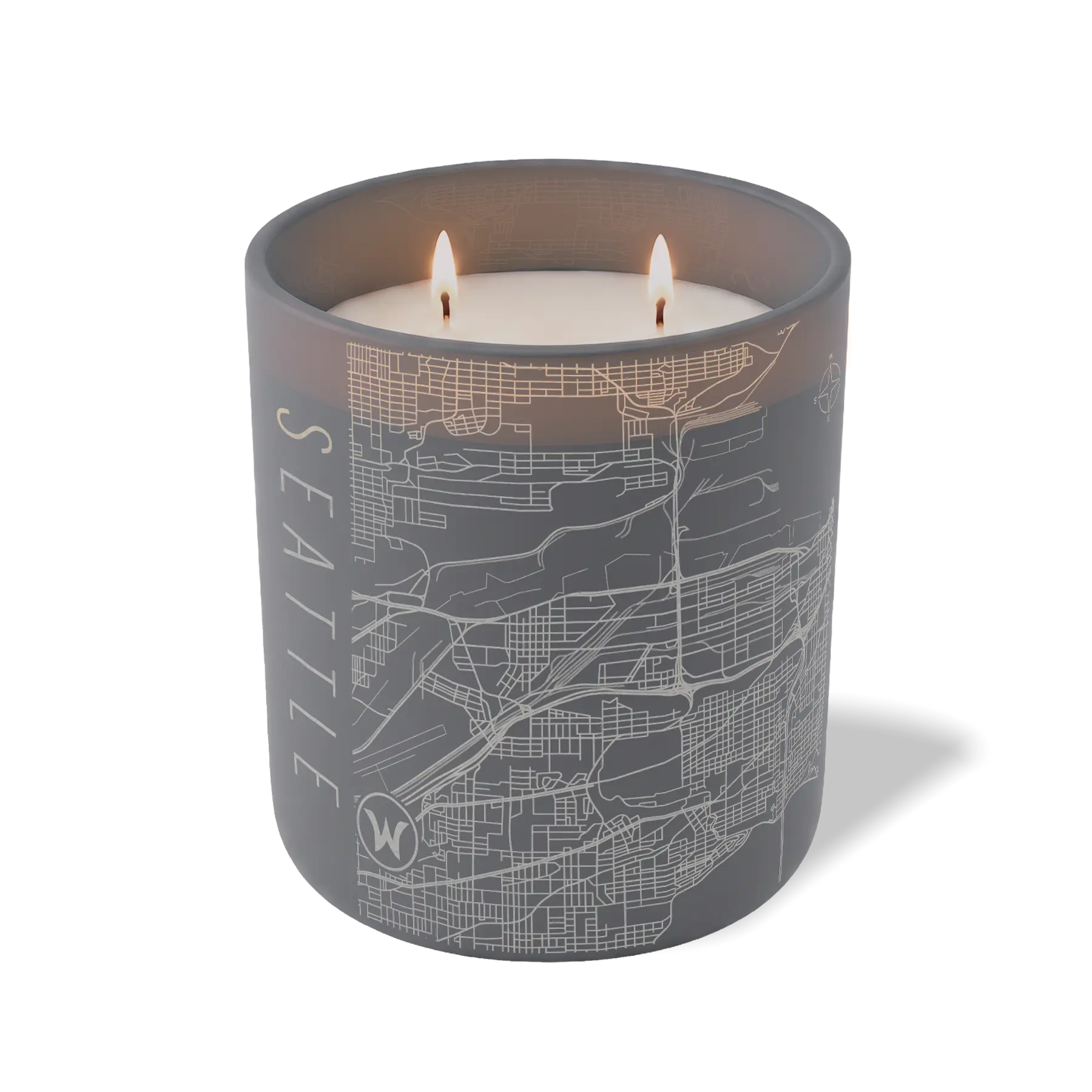 Custom Etched Seattle Map - 12 oz Candle Graphite