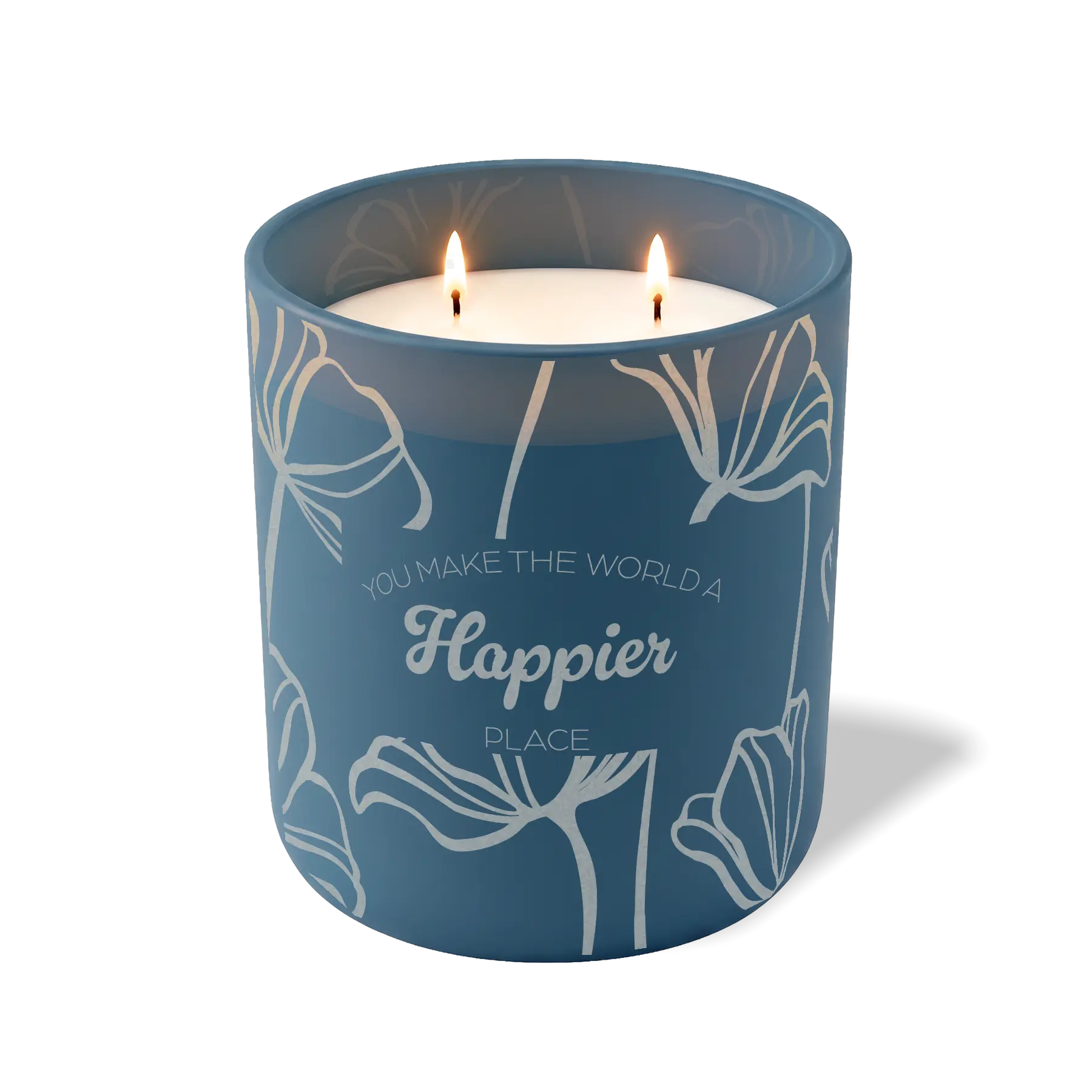 Wild Journey Custom Etched You Make the World a Happier Place 12 oz Studio Series Candle in Cobalt