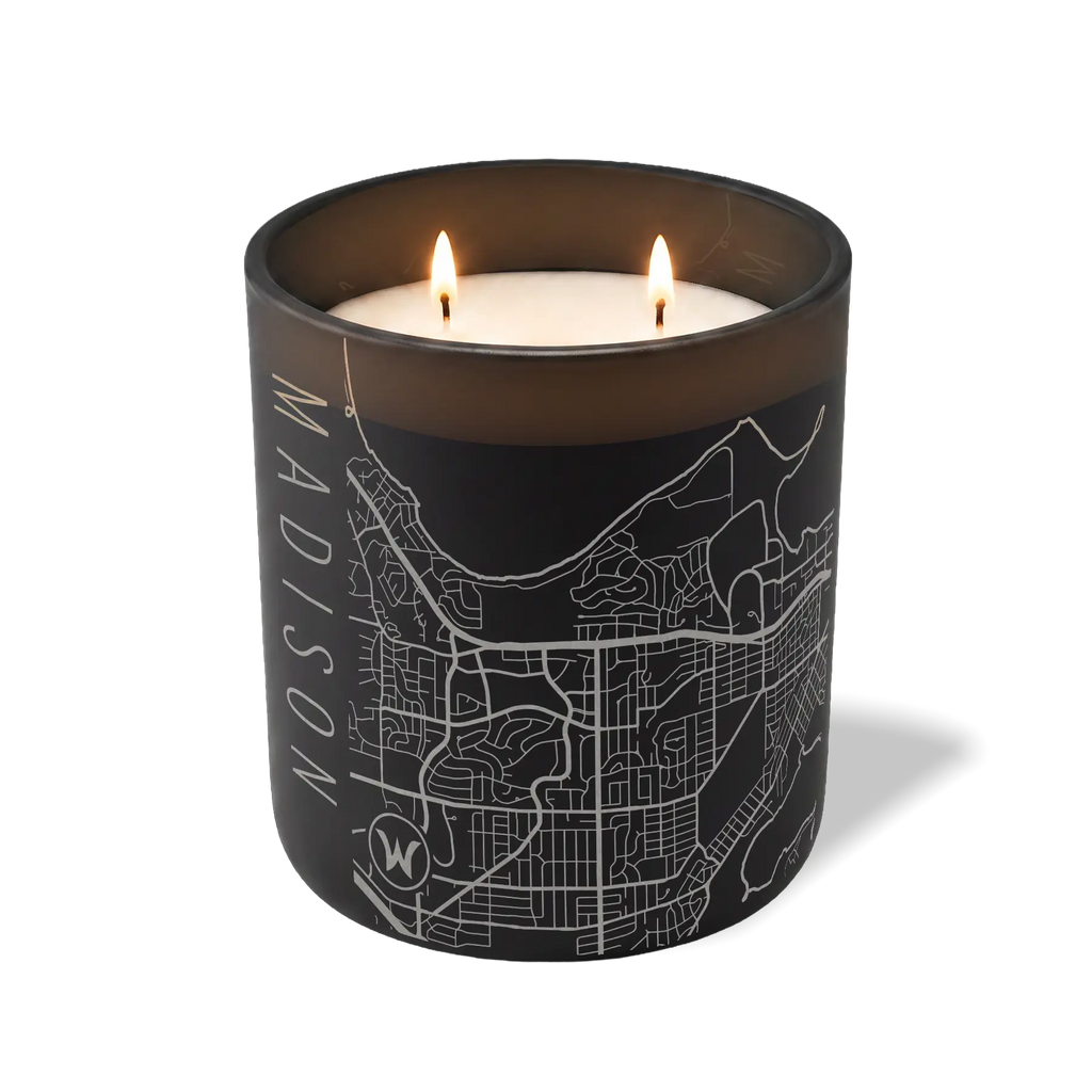 Wild Journey Custom Etched Madison WI Map 12 oz Studio Series Candle in Black