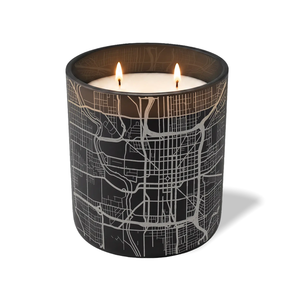 Wild Journey Custom Etched Indianapolis Map 12 oz Studio Series Candle in Black