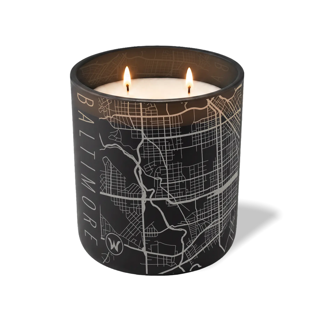Wild Journey Custom Etched Baltimore Map 12 oz Studio Series Candle in Black
