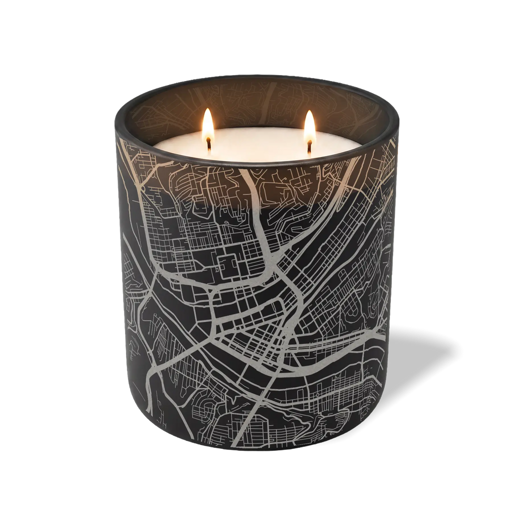 Wild Journey Custom Etched Pittsburgh Map 12 oz Studio Series Candle in Black