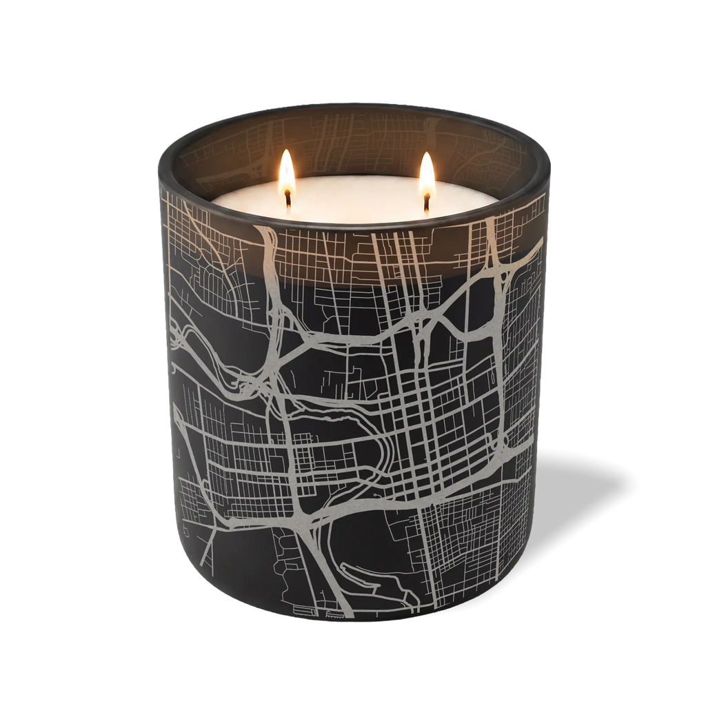 Wild Journey Custom Etched Columbus Map 12 oz Studio Series Candle in Black