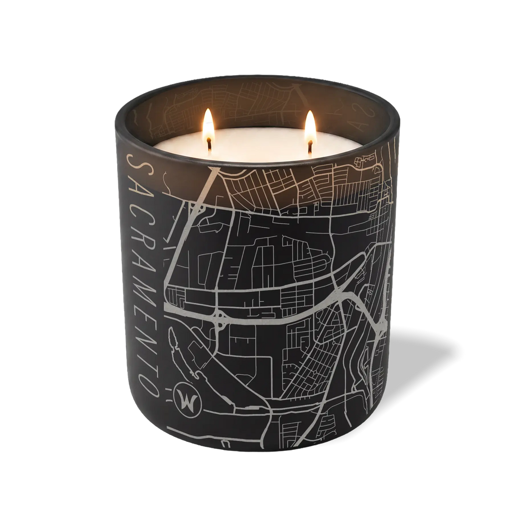 Wild Journey Custom Etched Sacramento Map 12 oz Studio Series Candle in Black