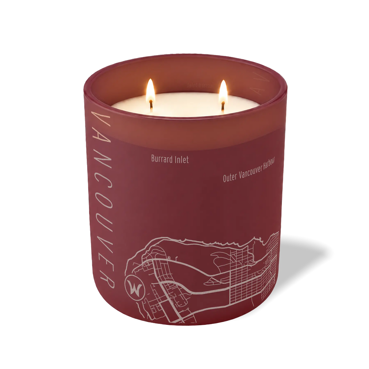 Wild Journey Custom Etched Vancouver Map 12 oz Studio Series Candle in Burgundy