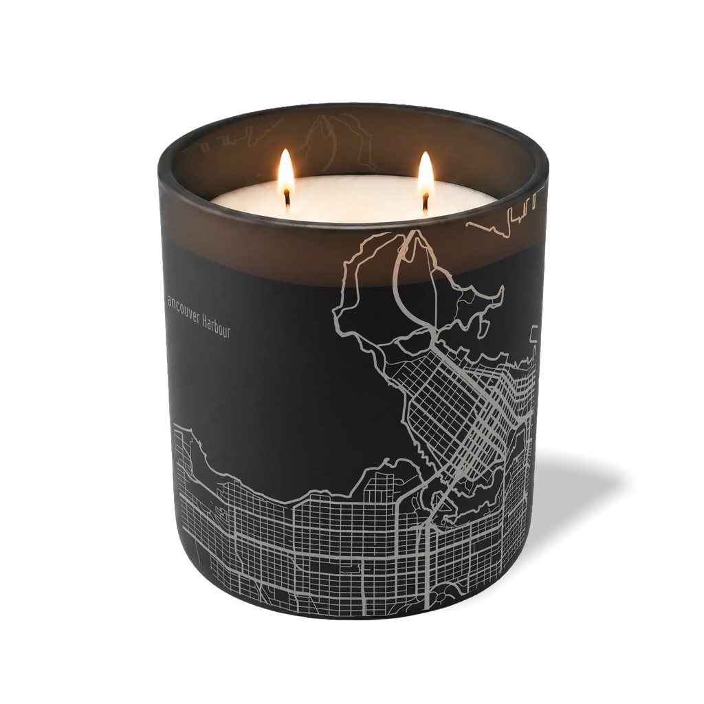 Wild Journey Custom Etched Vancouver Map 12 oz Studio Series Candle in Black
