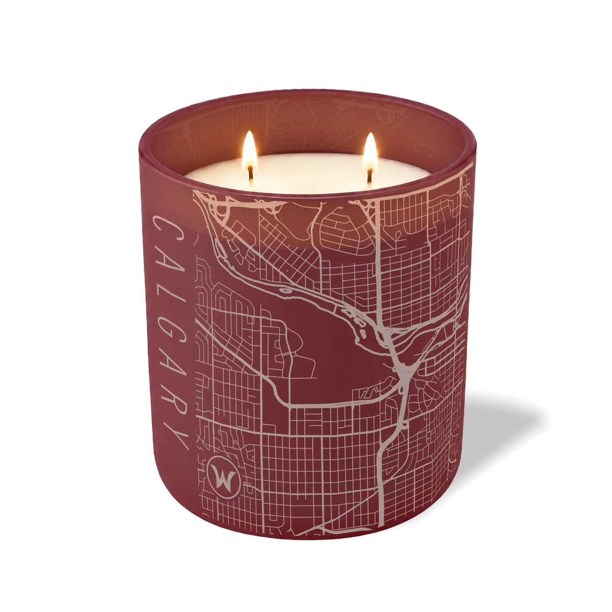 Wild Journey Custom Etched Calgary Map 12 oz Studio Series Candle in Burgundy