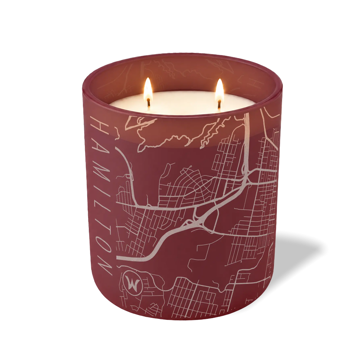 Wild Journey Custom Etched Hamilton Map 12 oz Studio Series Candle in Burgundy