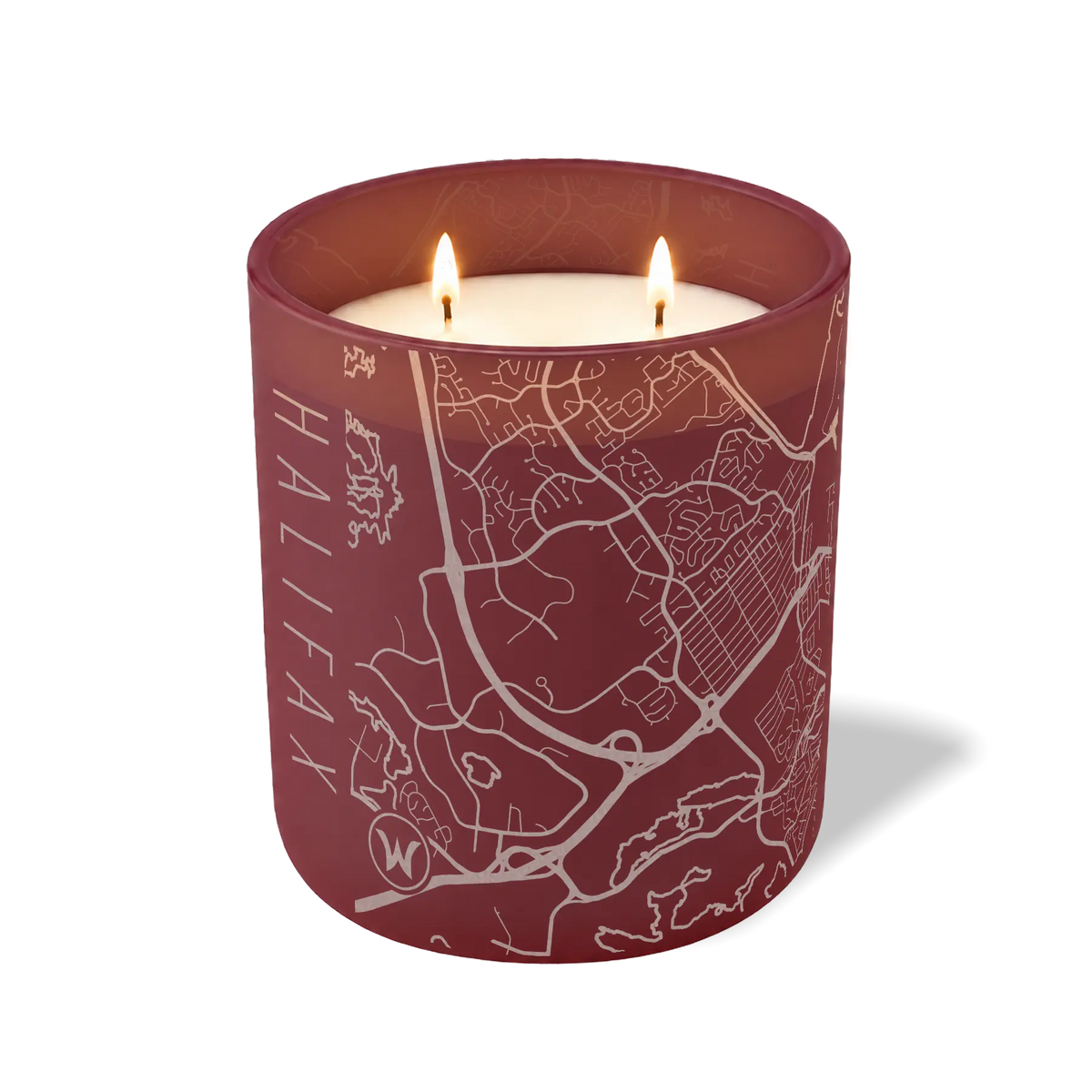 Wild Journey Custom Etched Halifax Map 12 oz Studio Series Candle in Burgundy