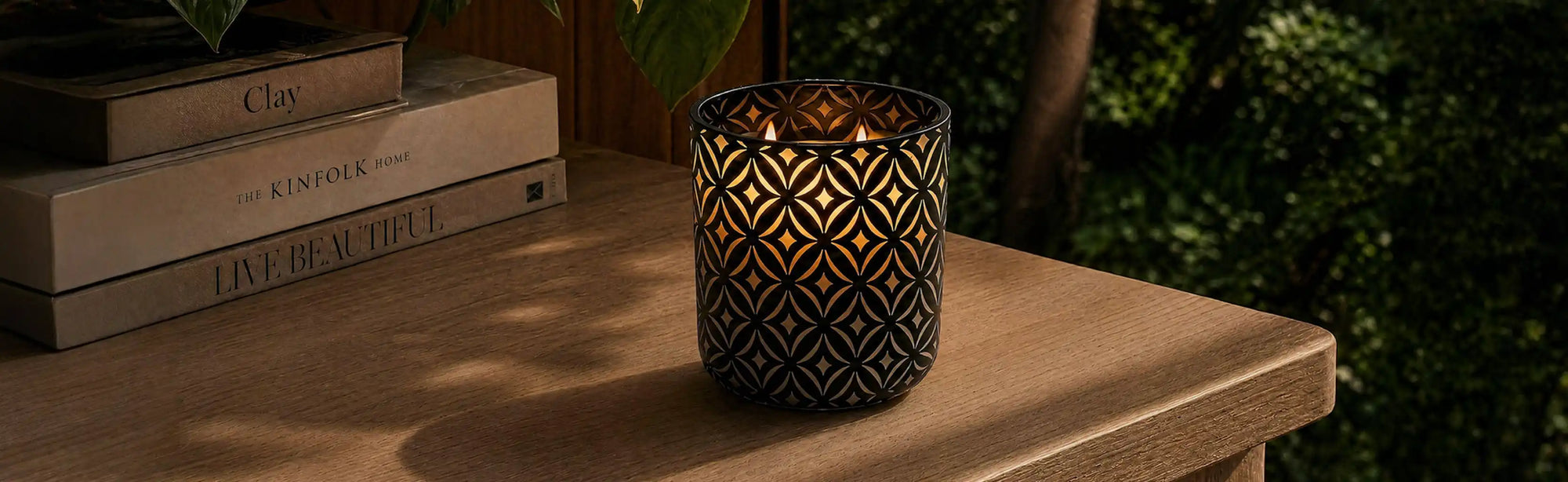 wild journey custom etched glowing candle lit on table